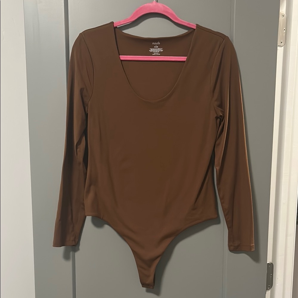 Nuuds Chocolate Scoop Neck Bodysuit Top